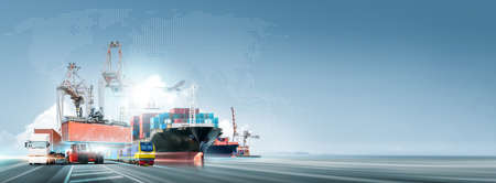 Technology Digital Future of Cargo Container Logistic Transport Import Export Concept, Freight Ship,...