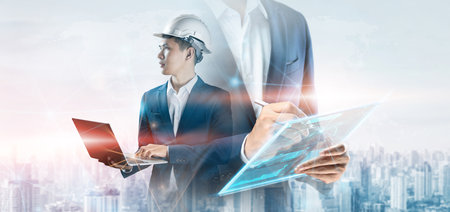 Business and technology ai digital future innovation of engineering concept, Double exposure of...