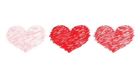 Red hearts made of strokes. Pale and bright heart from romantic lines sketches love and Valentines day design in vector festive style.のイラスト素材