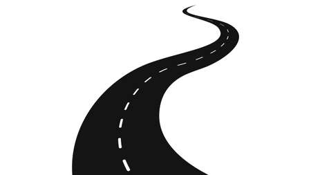 Winding highway road. Black coil line asphalt with white dotted line difficulties of life path with constantly changing events vector priorities.のイラスト素材