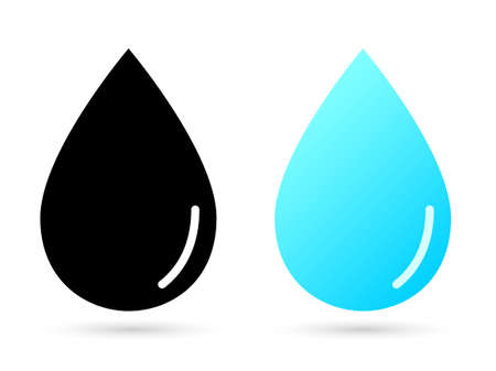 Drop of liquid icon. Blue fresh water symbol with black silhouette of pure moisture main shape heavy rain and sea currents with river vector streams.のイラスト素材