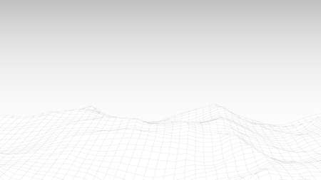 Mountain mesh in flight abstract illustration. Gray polygonal geometric grid hills with digital top view outline massive rocks of everest and vector cordillera.のイラスト素材