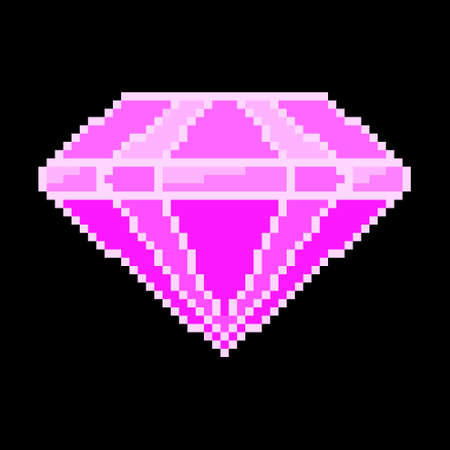 Purple diamond pixel icon. Elite crystal treasure with precious facets with shimmering expensive glitter symbol luxury and gaming vector design.のイラスト素材