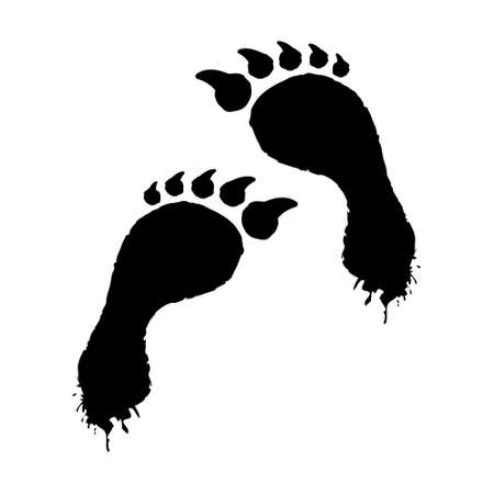 Smeared werewolf footprints icon. Black imprint mystical creature with human foot and sharp claws dangerous mutant and vector yeti descended from mountains.のイラスト素材