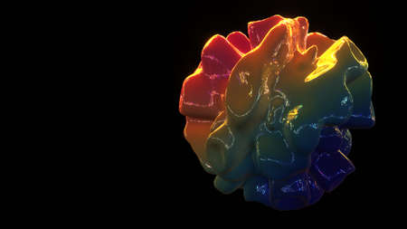 Neon sphere with geometric growths background. Abstract changing 3d render ball with futuristic...