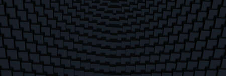 Carbon metal brick in dark background. Industrial 3d render of black tiles steps. Stone blocks...