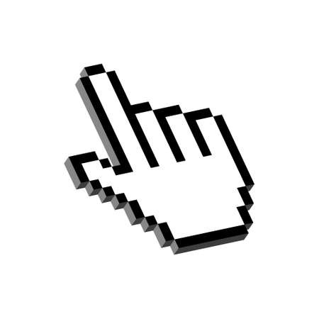 Black pixel 3d hand pointer. Digital cursor for links and selection of web actions. Online referral for information and vector connectionのイラスト素材
