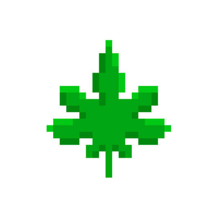 Green marijuana leaf pixel icon. Pixelated with narcotic cannabis relaxing effect natural ganja with medicinal vector effectのイラスト素材