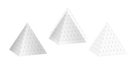 Geometric grid 3d pyramid. Gray triangle with monochrome mathematical digital network tracery creative polygonal vector structure.のイラスト素材