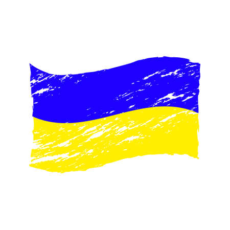 Shabby flag of Ukraine. Battered and scratched blue yellow state canvas as symbol of war for vector independenceのイラスト素材