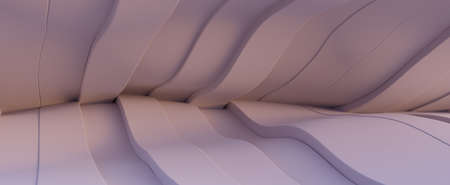 Pink stripes connected in techno futuristic tracery background. Realistic volumetric lines in 3d render wavy flow. Gentle gradient curves with blue tintの写真素材