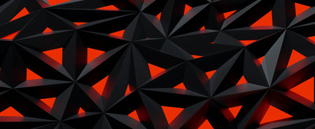 Dark crystal lattice with red glow background. Black polygonal graphite structure with 3d render...