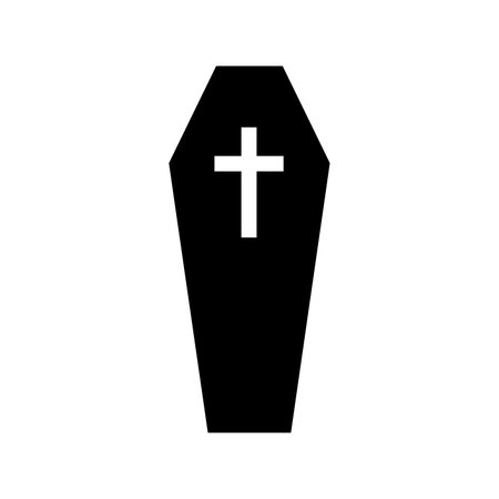 Black coffin with cross silhouette. Gloomy wooden box for burial of the dead. Spooky container for rest and sleep vector vampireのイラスト素材