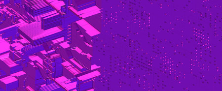 Purple techno cyber background. Pink digital surfaces with 3d render abstract circuit boards and...