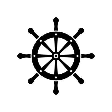 Ship helm icon. Nautical steering wheel to control cruise and sailing ship with navigation in retro vector designのイラスト素材