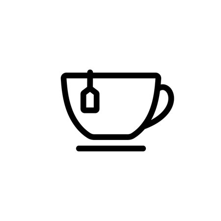 Cup with tea bag icon. Symbol of tea drinking in office and at work with fragrant black and long leaf drink with touch of oolong and vector pueroのイラスト素材