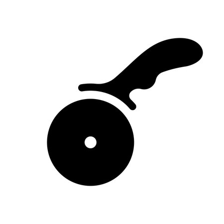 Knife for cutting pizza and cakes. Round black wheel cutter with handle for pizzeria and kitchen vector useのイラスト素材