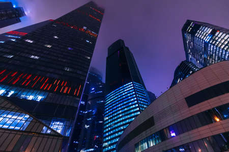 Moscow international business center Moscow-city on a dark night. bottom viewの写真素材