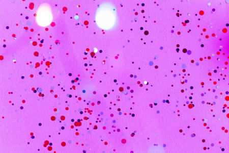 Pink background with colorful confetti and bokeh with space for text. Valentines day, Birthday.の写真素材