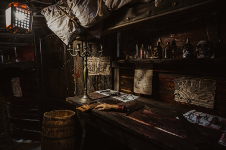 a dark and dirty torture room in the hold of a ship.の写真素材