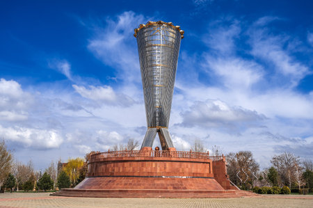 A monument of a traditional Kazakh house hearth in the Independence park at Ordabasy squareの写真素材