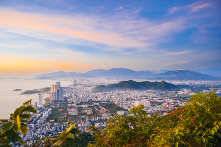 View of Nha Trang city from Angel Mountain, Vietnamの写真素材