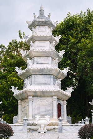The tower of the Buddhist temple at Linh Un Pagoda in Da Nang in Vietnam in Asiaの写真素材