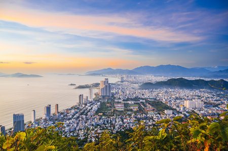 View of Nha Trang city from Angel Mountain, Vietnamの写真素材