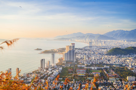 Panoramic view of the coastal city of Nha Trang, Vietnamの写真素材