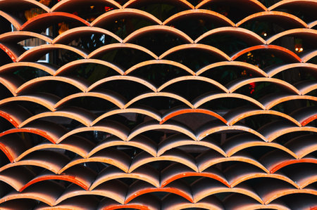 Classic orange corrugated tile, large textured background front view.の写真素材