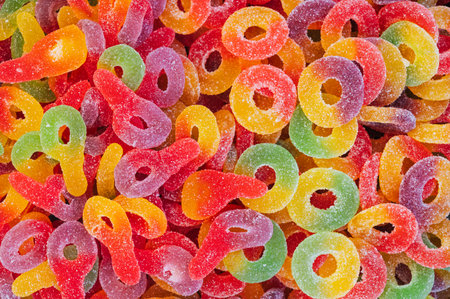 Background of Assorted marmalade candies. View from above.の写真素材