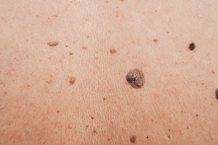Human skin with freckles, moles, and other skin spotsの写真素材