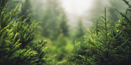 panoramic blurred forest with soft sunlight creating a peaceful and dreamy atmosphere.の素材