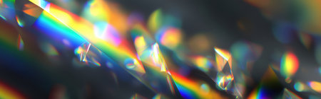 glowing multicolor refraction through glass or prism creating artistic dreamy light shapes on black background. Panoramaの素材