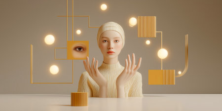 abstract image of beauty innovation with focus on lip care and facial aesthetics in digital environmentの素材