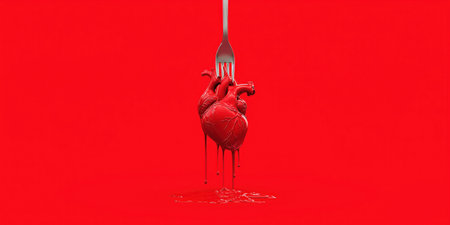 minimalist surreal composition with high emotional impact, showing the intersection of love, pain, and consumptionの素材