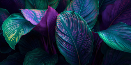 calathea plant leaves with clean dark green and purple patterns, high contrast botanical texture, neonの素材