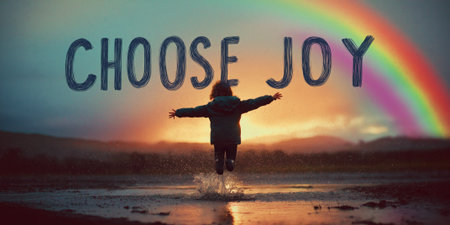 Motivational image with Choose Joy text and rainbowの素材
