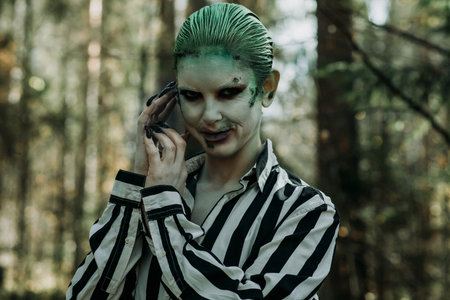 artistic horror look in striped clothing