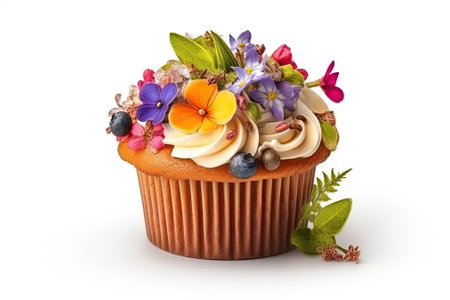Spring holiday cupcakes with flowers and sprinklesの素材