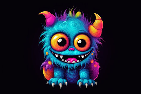 digitally painted cartoon monster with orange fur belly, big yellow eyes, and small fangs, perfect for kids-themed projectsの素材