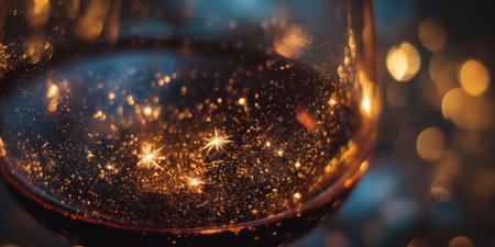 close-up of a sparkling alcoholic drink in an elegant glass, a glamorous holiday atmosphereの素材