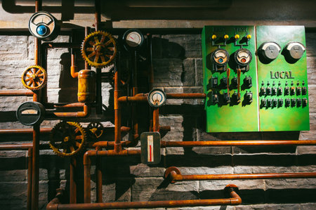 A wall with pipes. Underground utilities.の写真素材