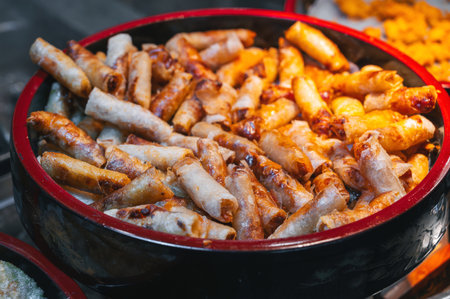 Deep-fried spring roll is a well-known and delicious traditional type of dish in Vietnam.の写真素材
