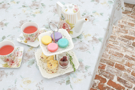 Afternoon Tea Macarons Sconesの写真素材