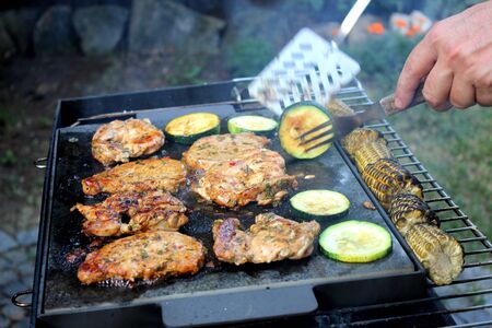 BBQ on a stone slabの写真素材