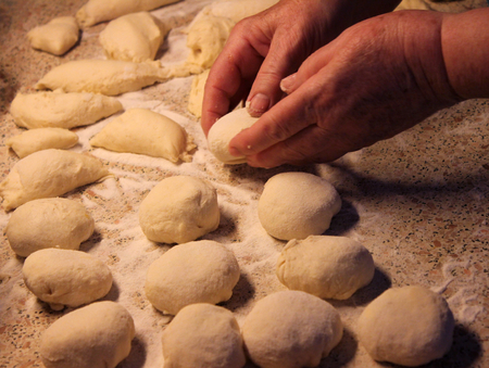 Homemade dumplings, dough processingの写真素材