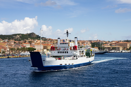 Ferry boat at Sardegna coastline, Italy, La Maddanela island, sea transportの写真素材
