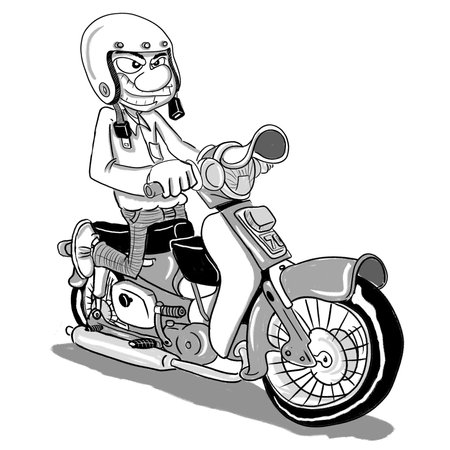 boy ride motocycle going back from workの写真素材