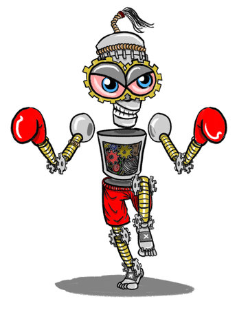 roboskull doing muay thai moveの写真素材